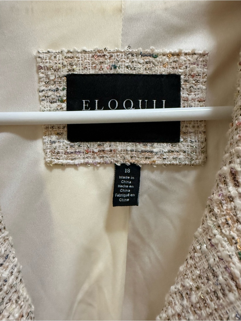 Eloquii Ivory Tweed Cropped Collar Jacket - Picture 5 of 5